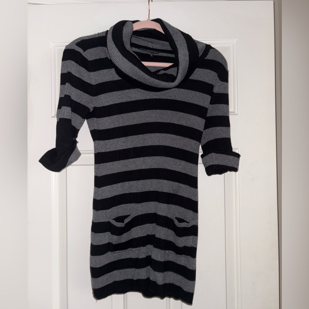 INC International Concepts Black and Gray Striped Cowl Neck Sweater